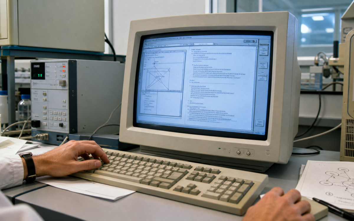 Computadora de los años noventa que evoca el origen de la World Wide Web